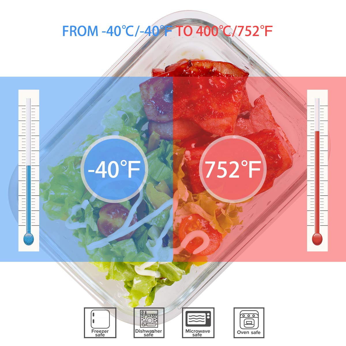AILTEC Glass Food Storage Containers with Lids, [18 Piece] Glass Meal Prep Containers, Containers for Food Storage with Lids, BPA Free & Leak Proof (9 Lid & 9 Container)