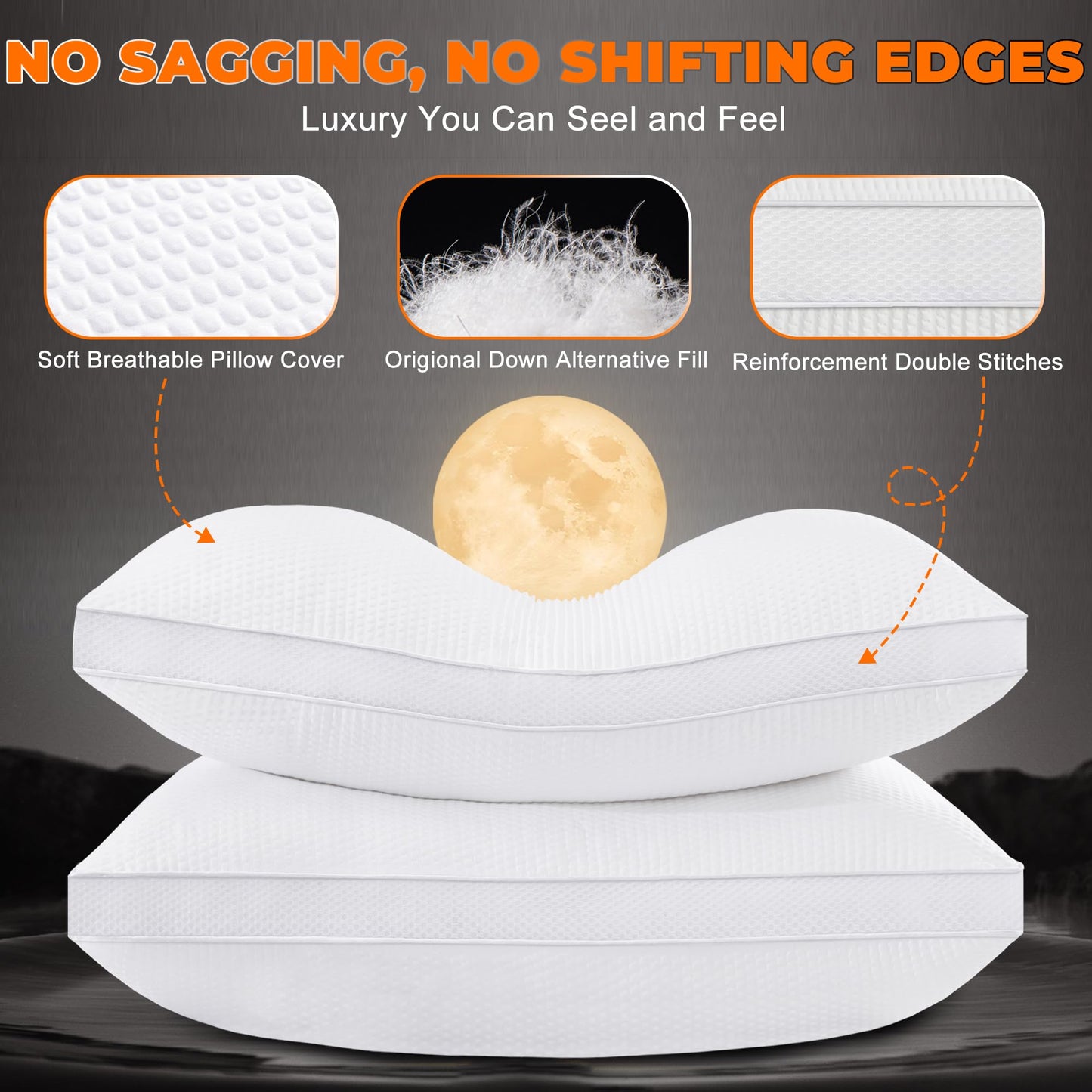 AIAEL Bed Pillows for Sleeping Firm and Soft Queen Size Set of 2, Supportive & Comfortable Down Alternative Pillow, Luxury Hotel Gusseted Pillows for Side and Back Sleepers