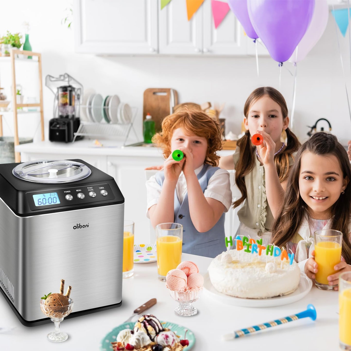 2.6 Qt Ice Cream Maker with Compressor, LCD Digital Display & Timer, No Pre-freezing, Countertop Gelato Makers, Automatic Ice Cream Machine for Homemade Use, Stainless Steel, 10-year Repair Service
