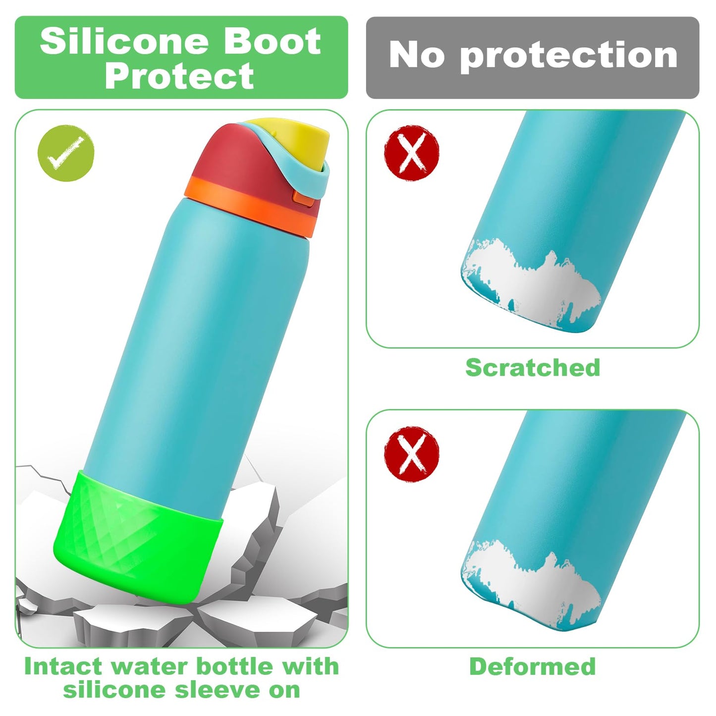 Alwenid 2PCS Silicone Water Bottle Boot for Owala 40 Oz, Anti-Slip Protective Sleeve Bottom Bumper Protector for FreeSip, Twist, and Flip Stainless Steel Water Bottles (Bright Green)