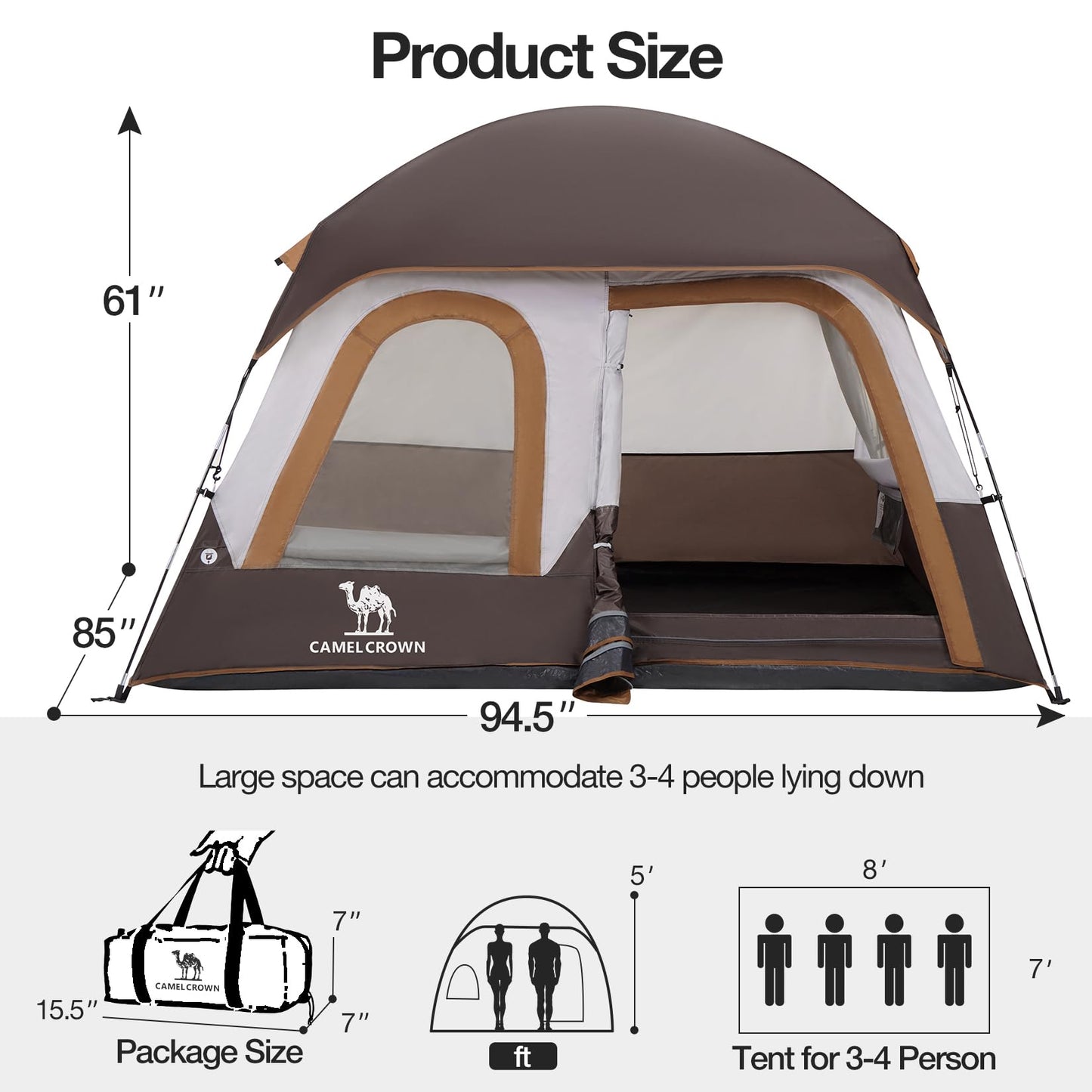 CAMEL CROWN 3/4 Person Tent Waterproof Lightweight Portable Backpacking Tent for Outdoor Camping Hiking