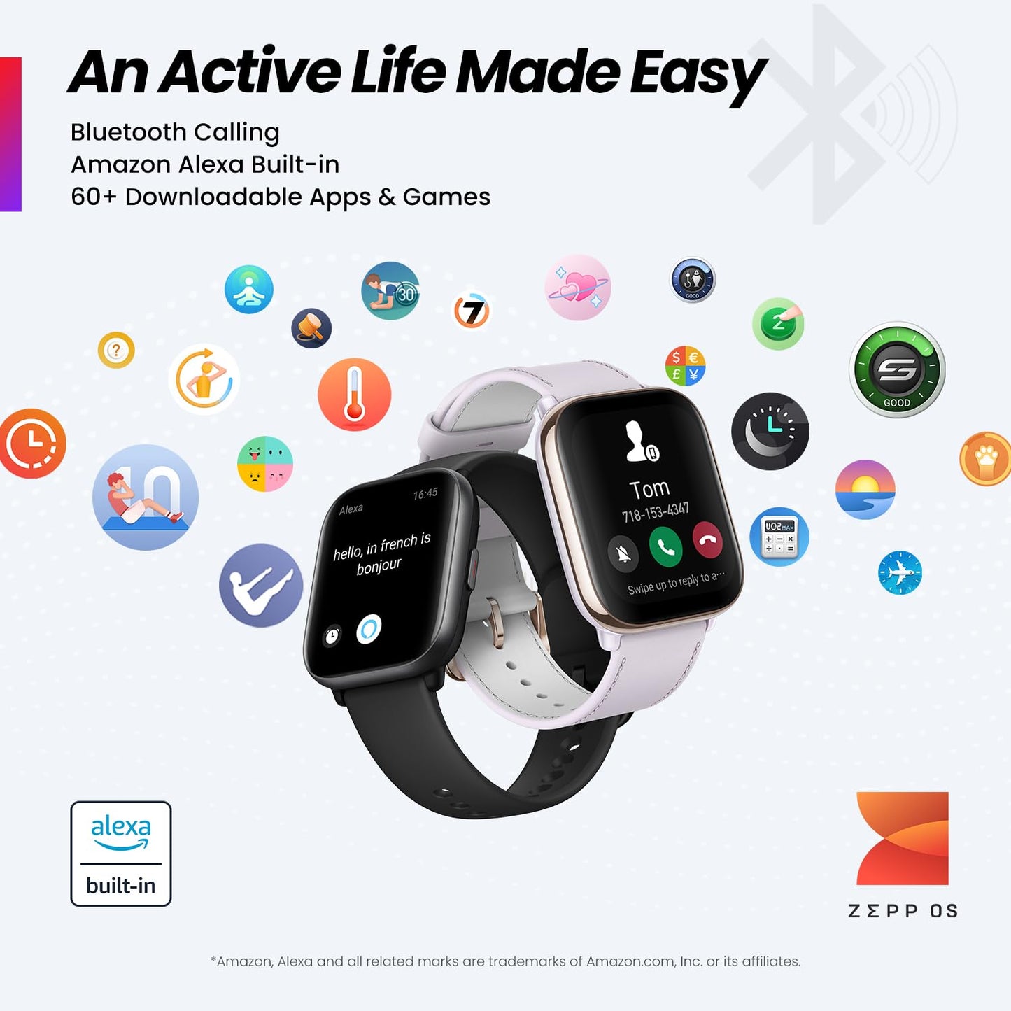 Amazfit Active Smart Watch 42mm, AI Fitness Tracker & Sleep Coach, GPS, Amazon Alexa Built-In, Bluetooth, 14-Day Battery, 120+ Sports Modes, Android & iPhone, Black