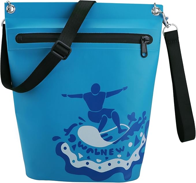 WALNEW Waterproof Dry Bag with Watertight Zipper, Lightweight Waterproof Pouch for Women Men, IPX5 Crossbody Dry Sack Keeps Gear Dry for Kayaking, Beach, Boating, Camping, Fishing, Hiking (BLUE)