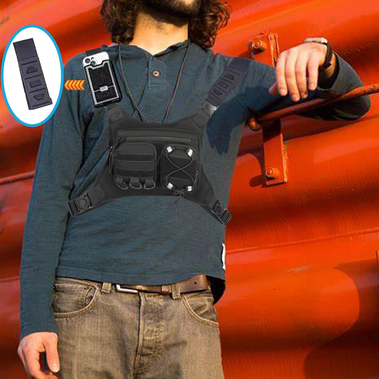 LarKoo Sports Chest Bag for Men & Women EDC Pouch Bag Chest Vest Holster Fits Most Pistols, Adjustable IFAK Travel Chest Pack for Running, Hiking, Workouts… (Black)
