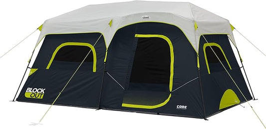 CORE Blackout Instant Cabin Tent | Large Family Pop Up Dark Room Tent with Easy Camp Setup | Included Storage Pockets for Outdoor Camping Accessories
