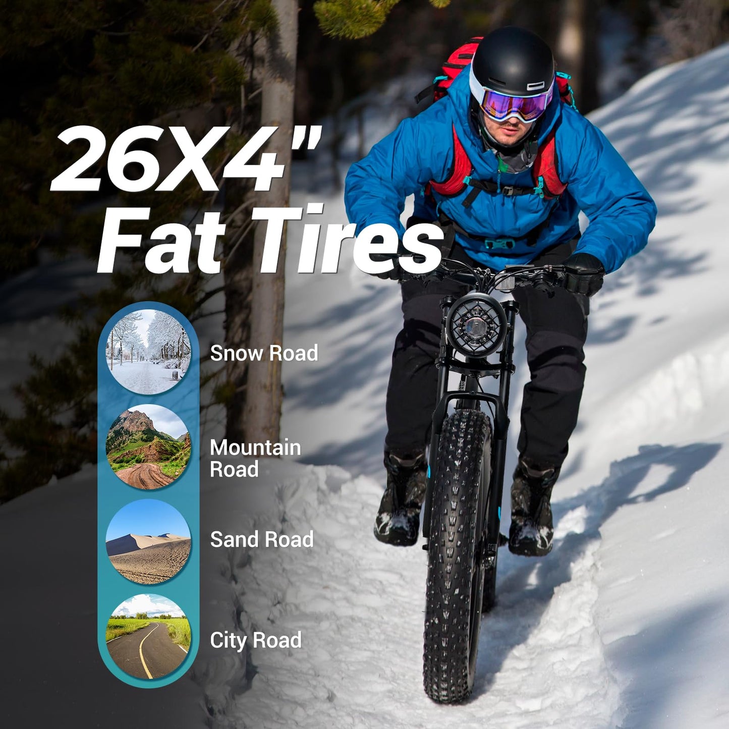 Geemax Electric Bike for Adults, 26" x 4.0 Fat Tire Ebike, 1000W Peak 1500W 48V 15.6Ah Lithium Battery Electric Bicycle, 35MPH, 21-Speed, Up to 50 Miles for Commuting, Beach, Snow