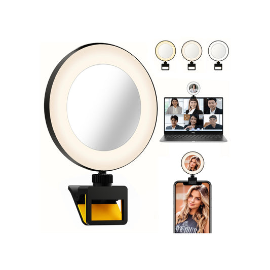 Andalusite 60 LED Video Conference Ring Light – Rechargeable Clip Design, 3 Adjustable Light Modes - Universal for Phones/Laptops, 3000K-5000K Color Range, 2H Battery, Streaming/Makeup/Office Use