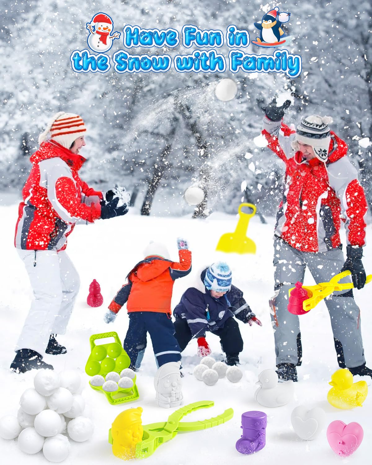 10 Pack Snowball Maker Toy, Snow Sled & Duck Snow Ball Makers Toys for Kids Ages 4-8, Winter Snow Outdoor Removable Snow Clip Toys Tool Kit for Birthday Christmas Stocking Stuffers Gifts
