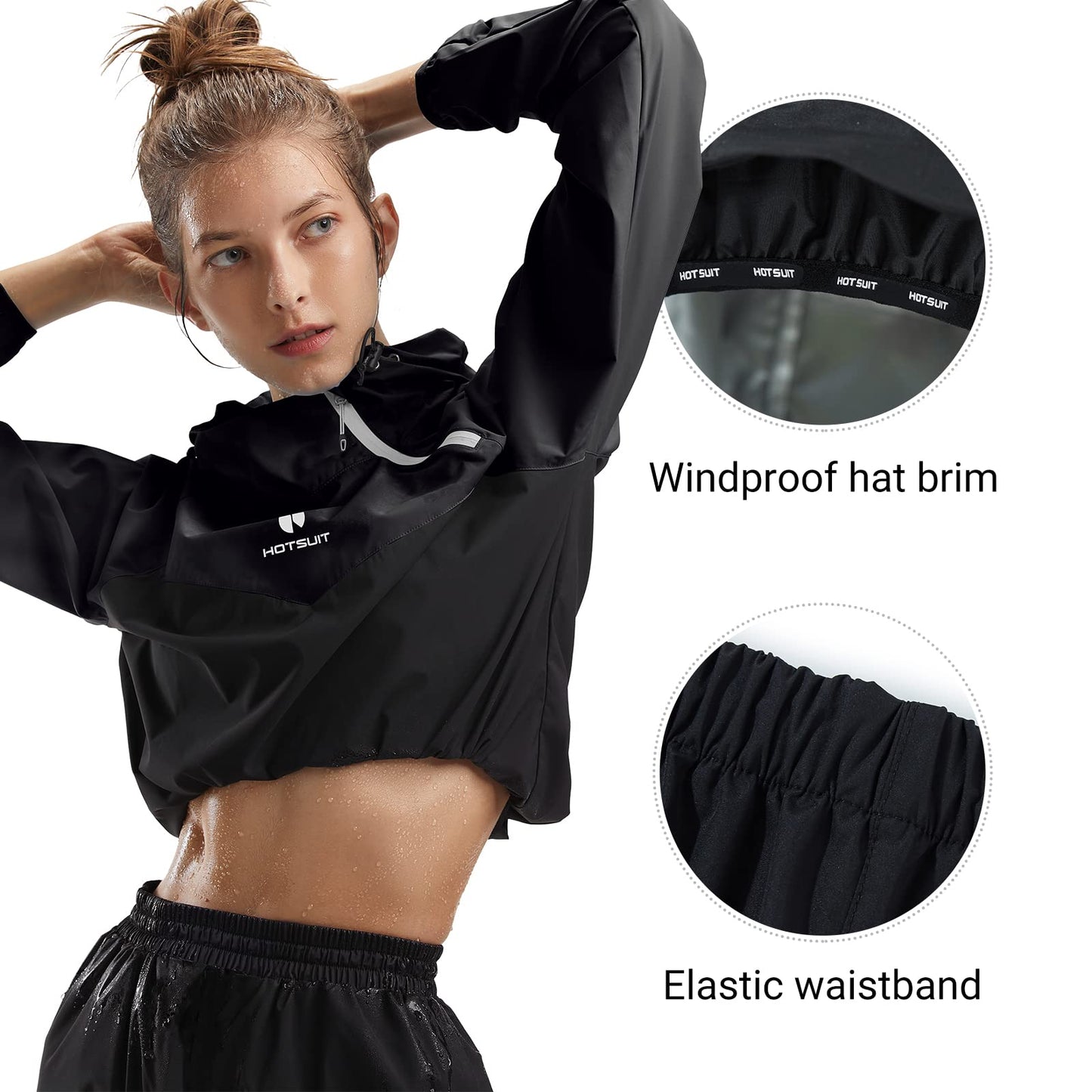 HOTSUIT Sauna Suit Women Weight Loss Boxing Gym Sweat Suits Workout Jacket, Black, S