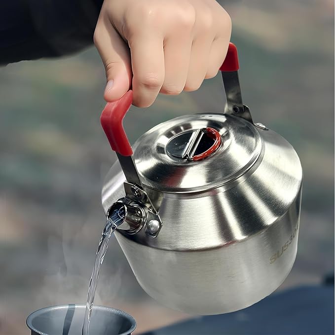 1.5L Camping Kettle, Stainless Steel Portable Campfire Kettle for Open Fire, Outdoor Camp Tea Coffee Pot for Stove Top, Backpacking, Hiking, Picnic and Traveling