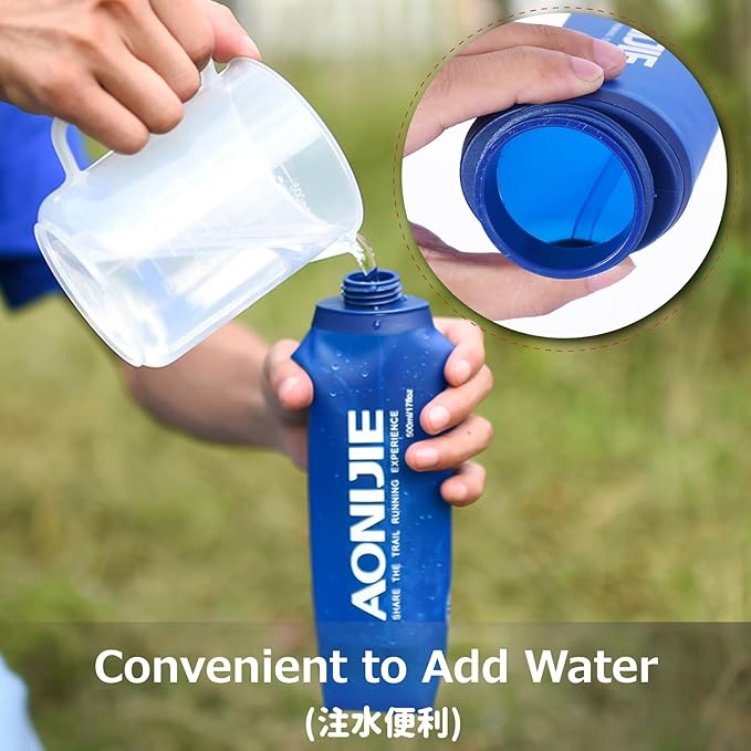 Azarxis Soft Flask Collapsible Water Bottle Running Soft Gel Flask Reservoir Handheld Folding TPU 250 500ml for Hydration Pack Hiking Cycling Climbing (500ml/16.9oz - 2 Pack with 2 Speed Straws)