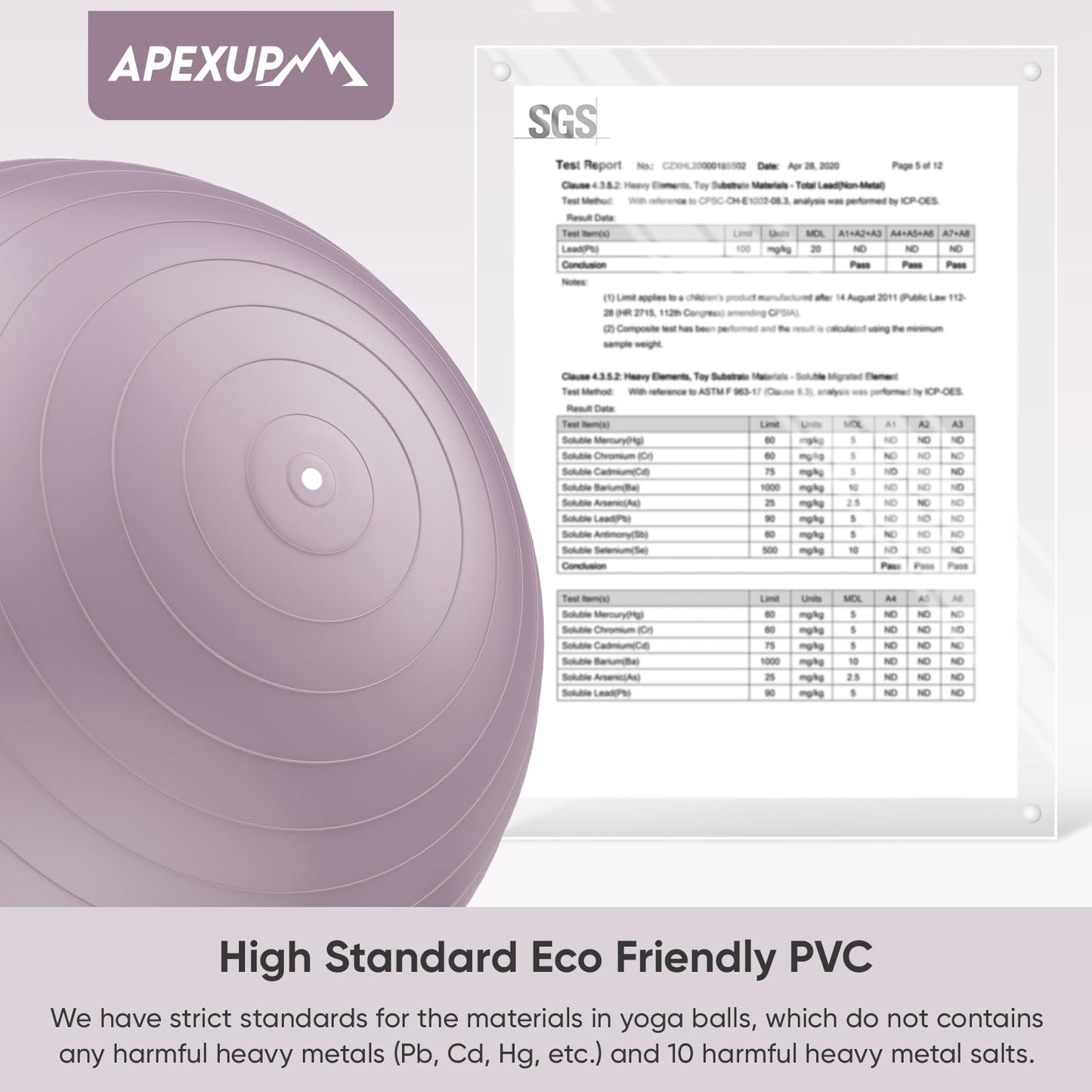 APEXUP Yoga Ball Exercise Ball, Anti Slip Stability Ball Chair, Heavy Duty Large Gym Ball for Fitness, Balance, Core Workout and Physical Therapy (S (15"~18") 45cm, Mauve)