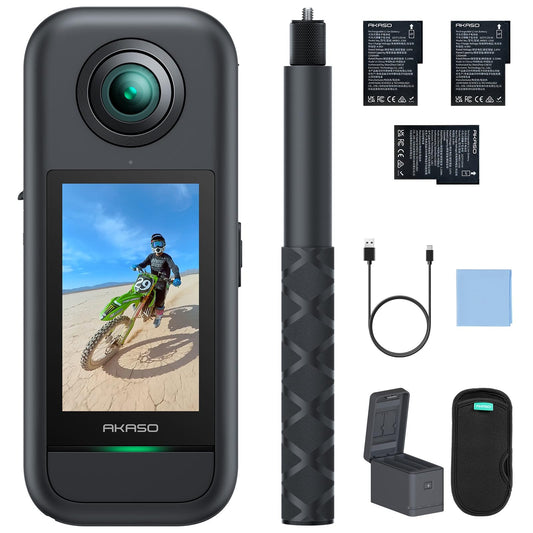 AKASO 360 Weatherproof 360° Action Camera Creator Combo- 5.7K 360 Video with 1/2" 48MP Sensors, 72MP 360 Photo, 360-SuperSmooth, Touchscreen, Invisible Selfie Stick, 360° Horizon Lock, AI Tracking