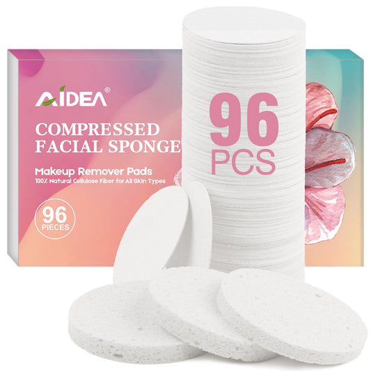 AIDEA 96Count Compressed Facial Sponges White, Face Sponges for Cleansing, Travel Essentials for Women, Natural Cellulose Cosmetic Makeup Sponge for Facial Cleansing, Exfoliating, Makeup Removal