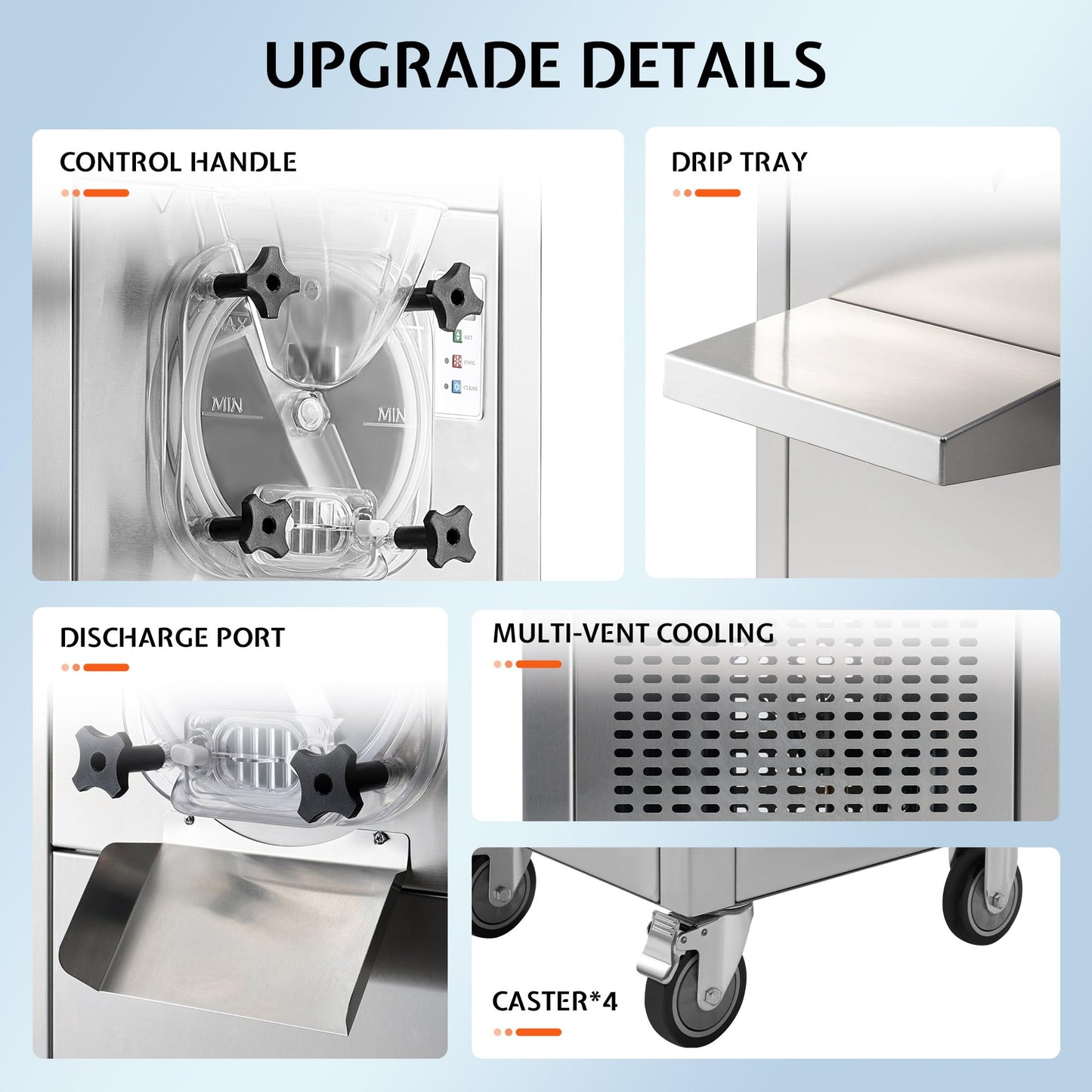 Jocisland 20L/H Commercial Hard Ice Cream Machine, 1600W Ice Cream Maker with 10L 304 Stainless Steel Cylinder, LED Panel, Auto Clean & Pre-Cooling for Restaurants & Snack Bars