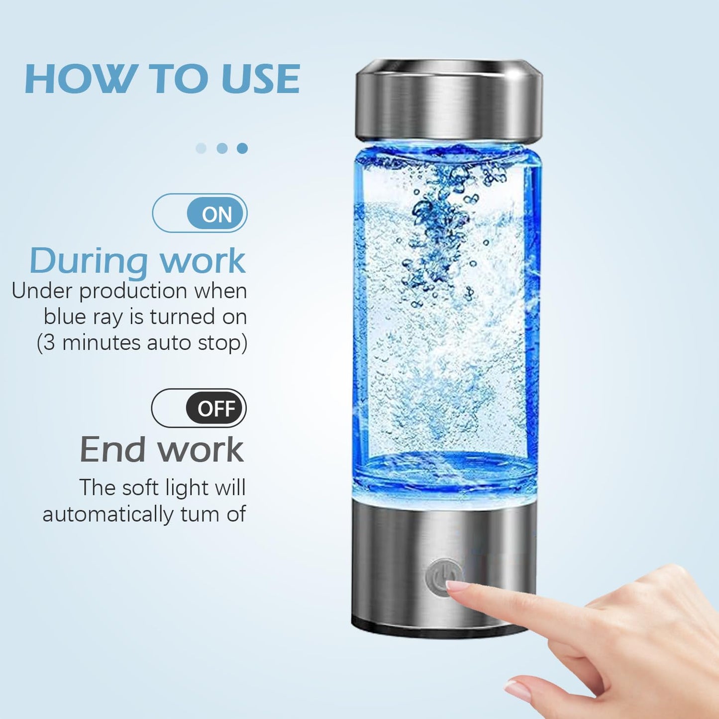 YTYOMUR 2025 New Hydrogen Water Bottle, Rechargeable Hydrogen-Rich Water Generator Machine with SPE PEM Technology,for Home Office Travel Fitness Drinking, Portable, Glass, Stainless Steel, 450ml
