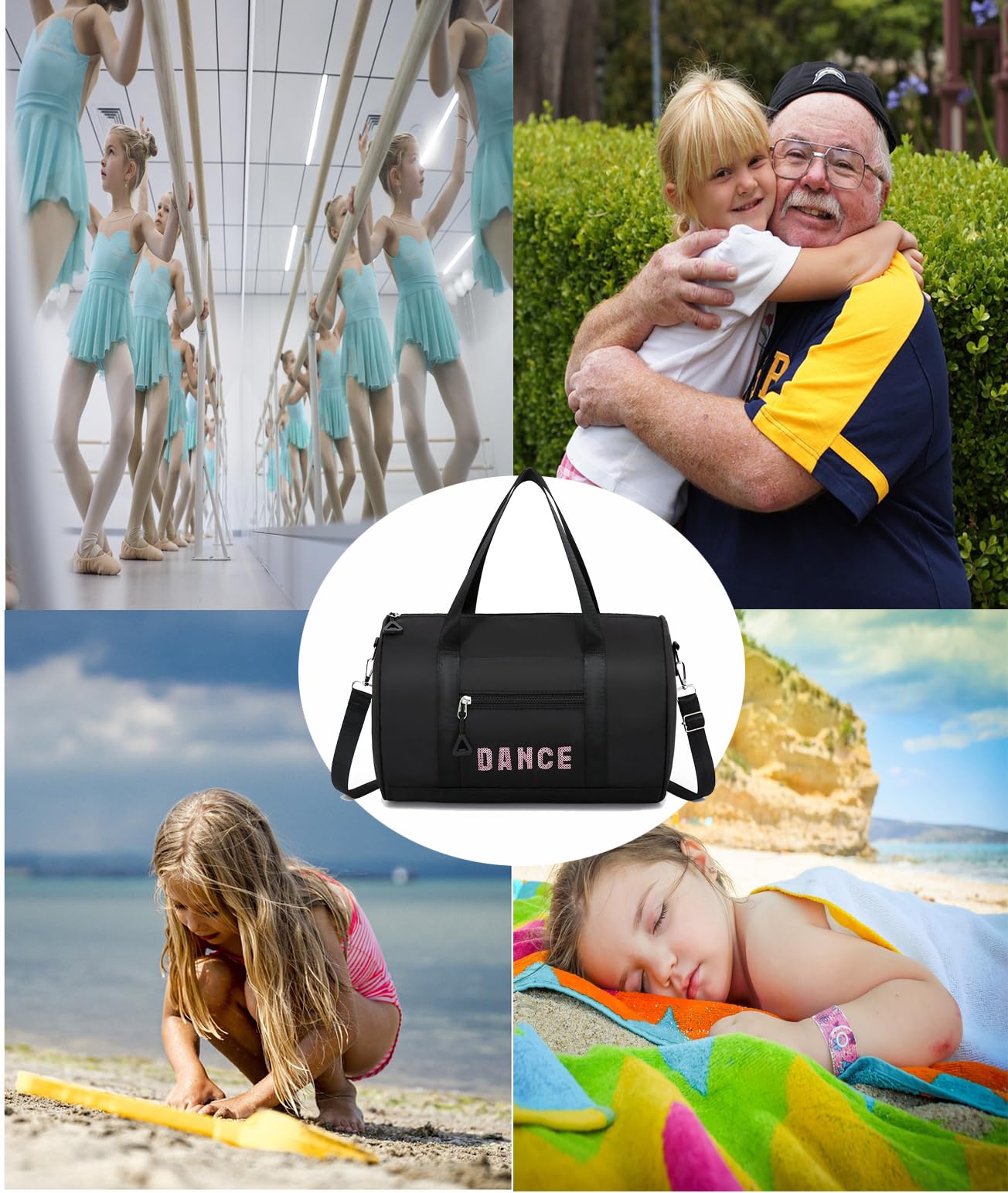 Dance bags for kids Lightweight Cute Ballet Dance Bag Gym Travel Duffle Bag for Girls Tutu Dress Bag 3-6 Year Olds (Black-sequins)