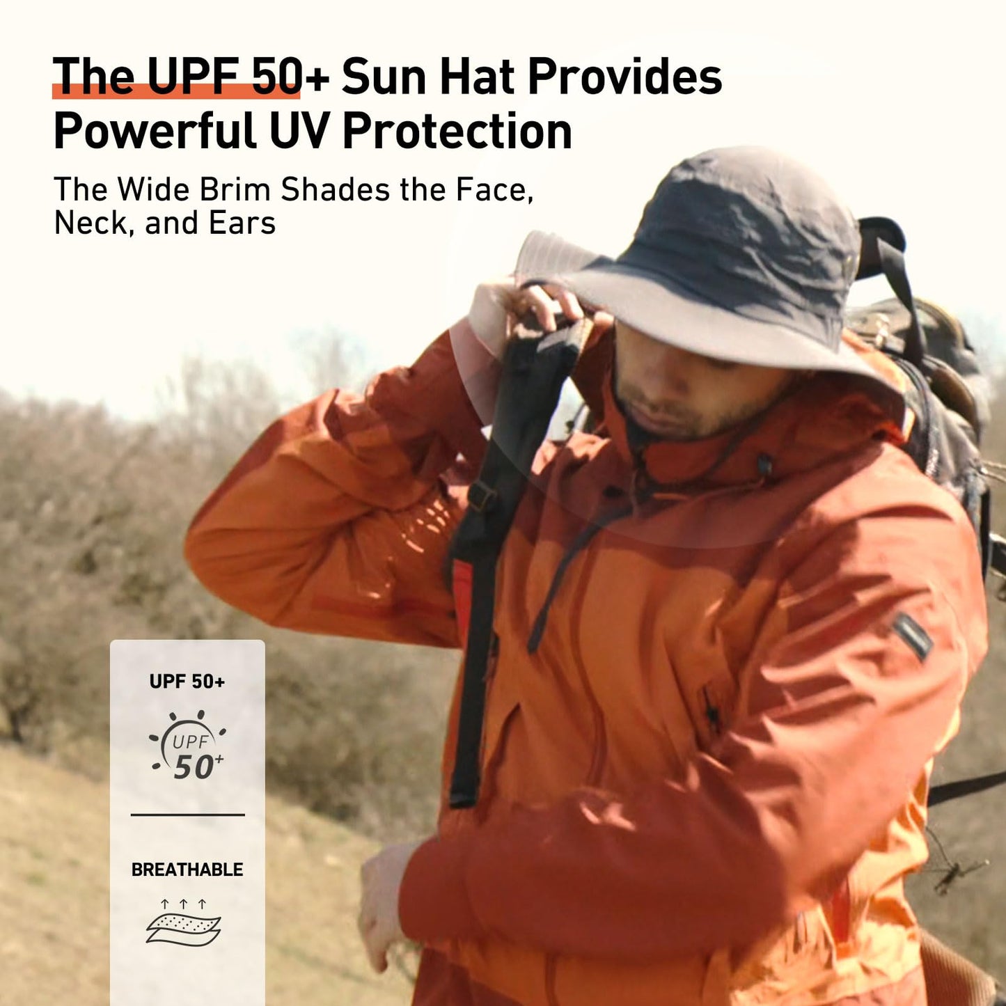 Comhats UPF 50 Sun Hats Wide Brim Summer Safari Hat Fishing Hiking Boonie Hats for Men Waterproof Black Small Medium