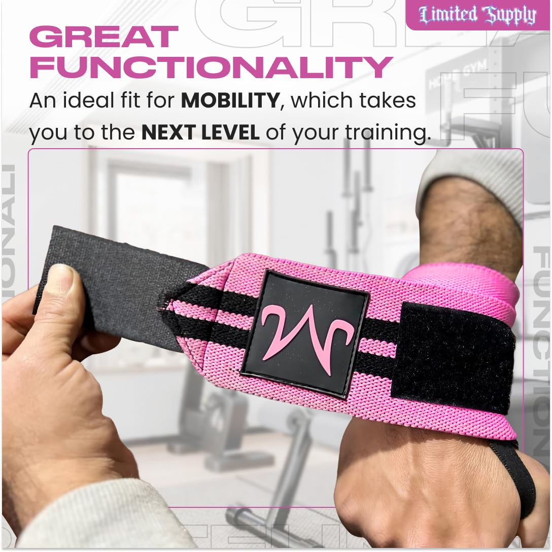 Anime Wrist Wraps Lifting Straps 24" for Men and Women - 1 Pair Each, Gym Accessories Support Weightlifting, Exercise, Strength Training, and Improve Workout, Pinkbu