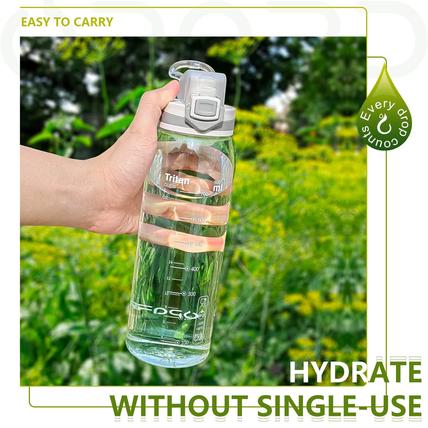 Opard 30oz Sports Water Bottle with Leak Proof Flip Top Lid BPA Free Tritan Reusable Plastic for Gym and Outdoor