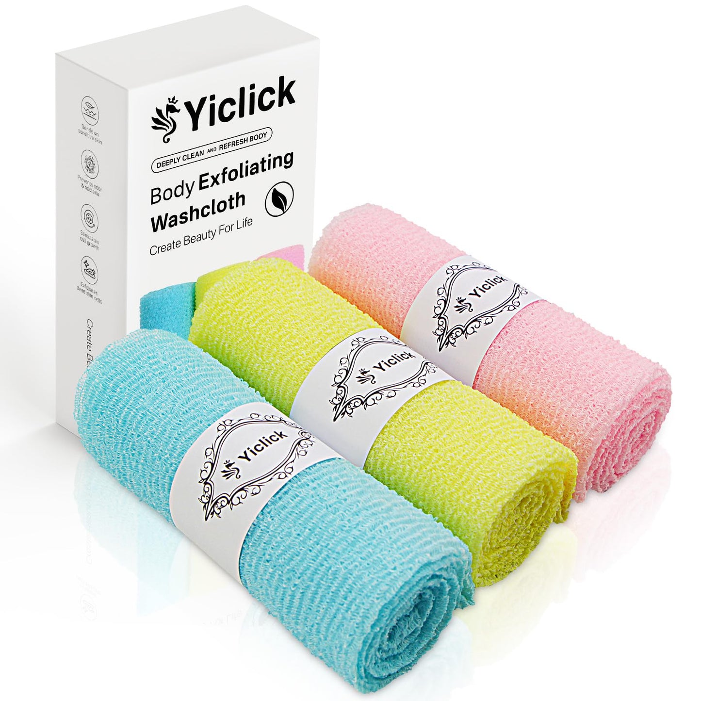 Yiclick Exfoliating Washcloth Towel [3 Pack], Japanese Exfoliating Bath Wash Cloth for Body Exfoliation, Korean Back Scrubber Washer for Shower, African Net Sponge Brush Loofah Exfoliator (Grey)
