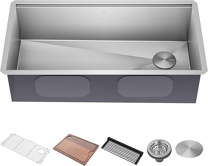 KRAUS Kore 36 Inch Undermount Workstation 16 Gauge Stainless Steel Single Bowl Kitchen Sink with Accessories, KWU110-36