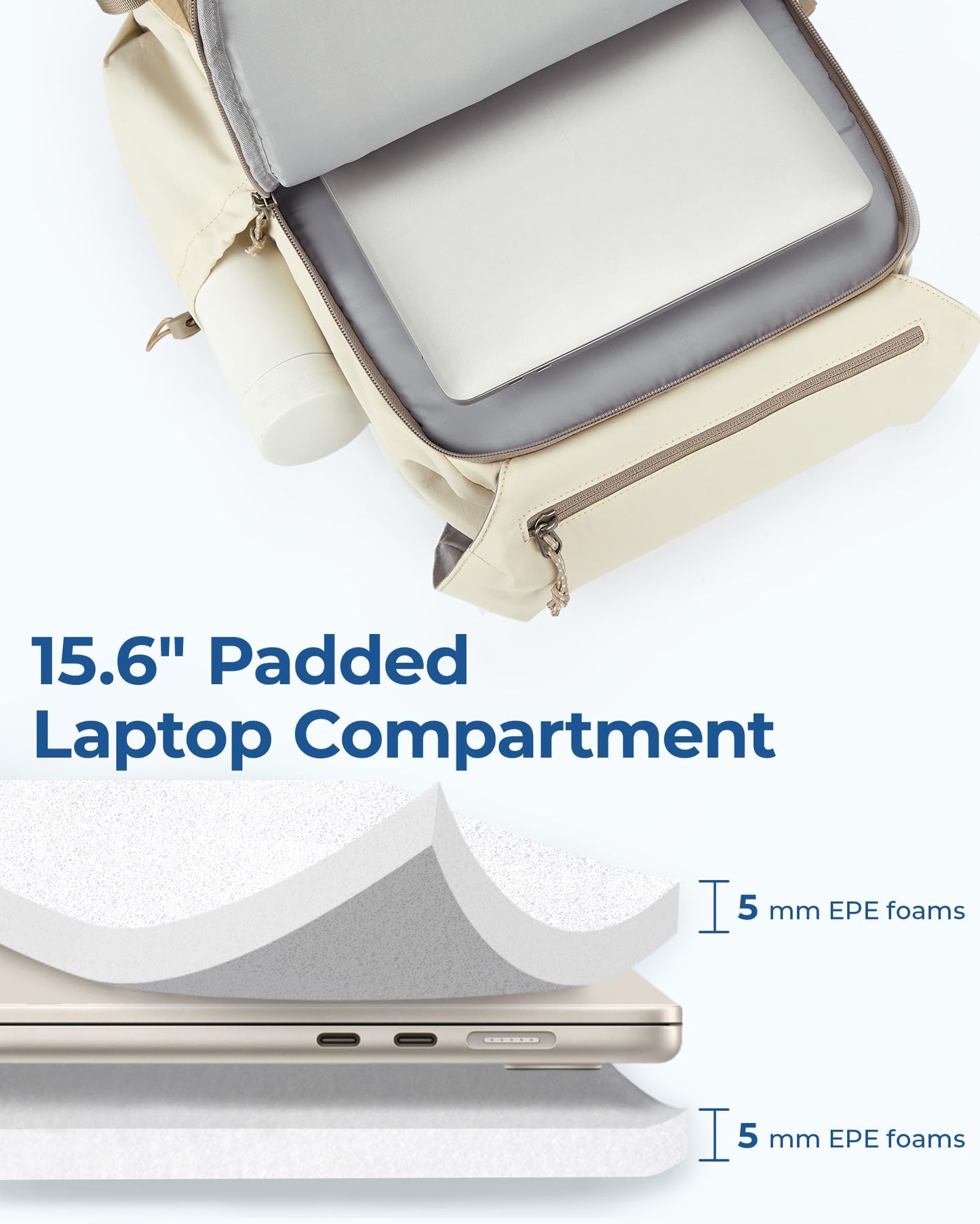 BAGSMART Backpack for Women, Wide Opening Travel Backpack, College Backpack for 15.6 Inch, Water-Resistant Quilted Daypack Lightweight Bookbag, Camel