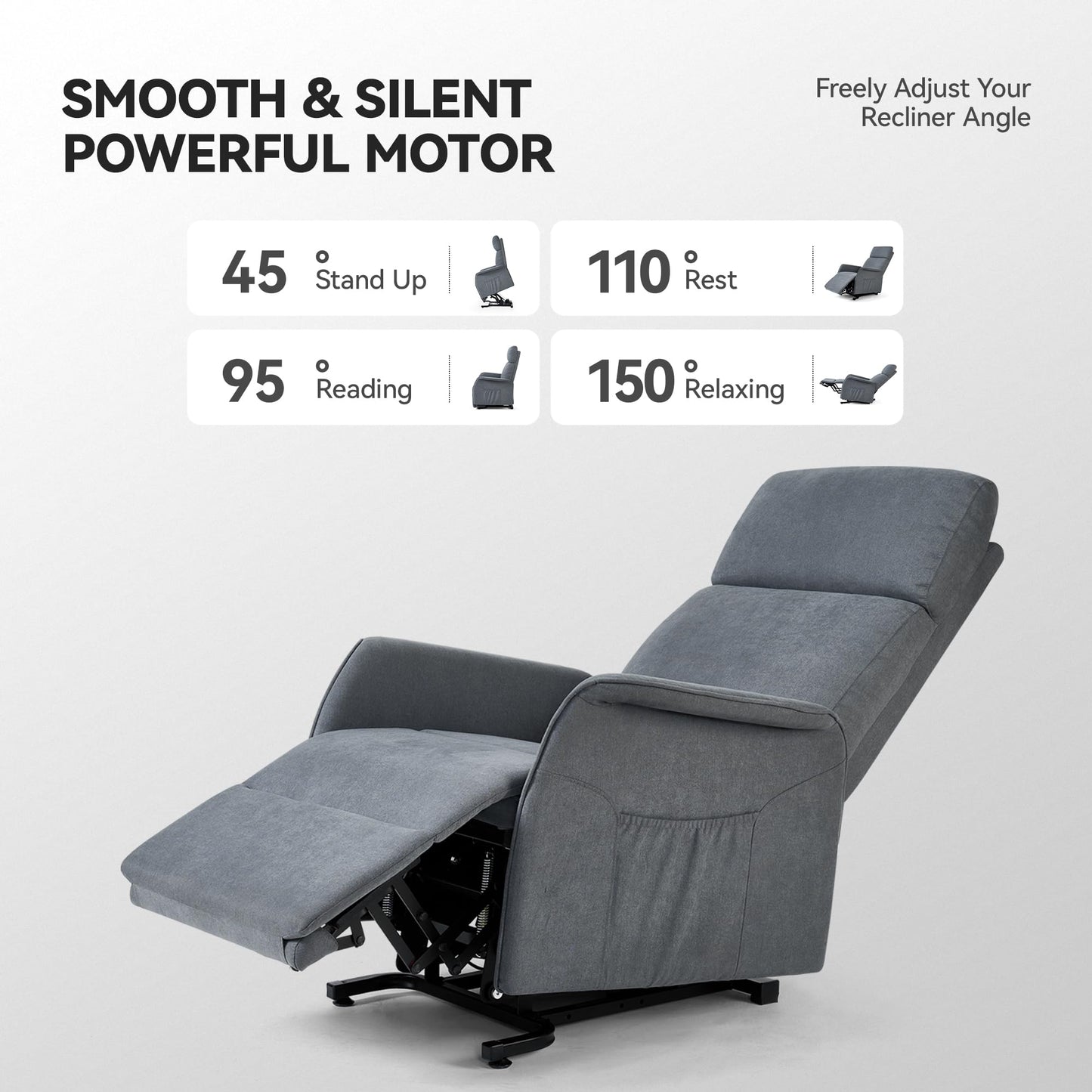 OKUP Power Lift Recliner Chair with Massage and Heat for Petite Elderly, Small Lift Chair with Side Pocket Remote Control, Infinite Position, Fabric, Dark Grey