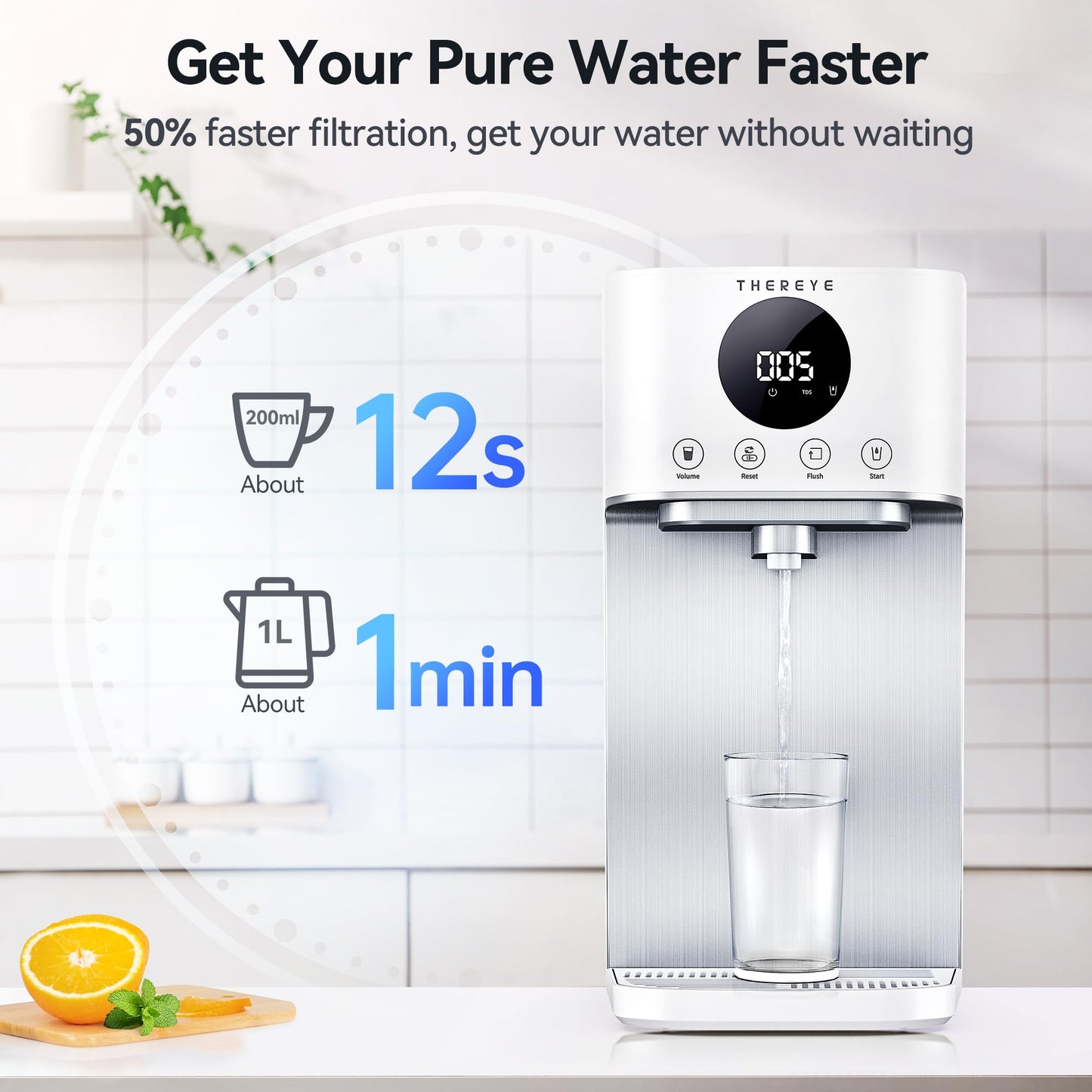 Thereye Reverse Osmosis System Countertop Water Filter, NSF/ANSI 58 Tested, 7 Stage RO Filtration, Fast Water Delivery, 3:1 Pure to Drain, BPA Free Water Purifier for Home, No Installation