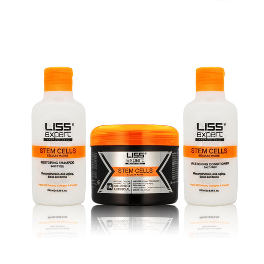 Liss Expert Stem Cells Smoothing Treatment – Organic Keratin & Argan Oil – Frizz-Free Repair & Shine – Professional Straightening – ONE Shoulder Length Applic– plus salt free shampoo and conditioner