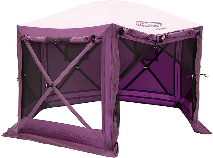 CLAM Pop Up Screen Tent, Outdoor Camping Gazebo Canopy, Pavilion, 12.5', Plum