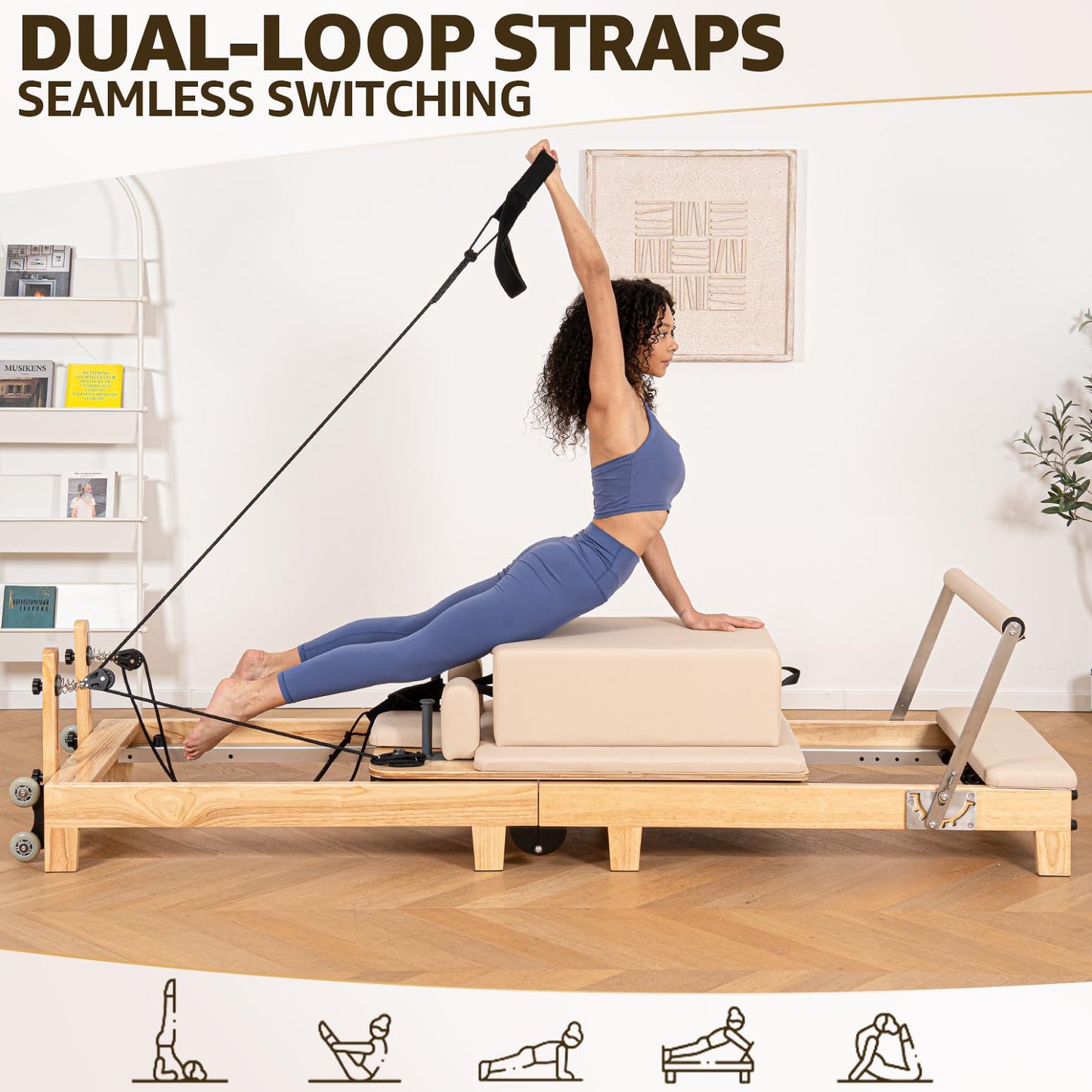 LeisureKing Pilates Reformer Machine, Quick-Assembly Foldable Studio Grade Pilates Equipment for Gym and Home, Oak Wood Pilates Reformer with Reformer Accessories