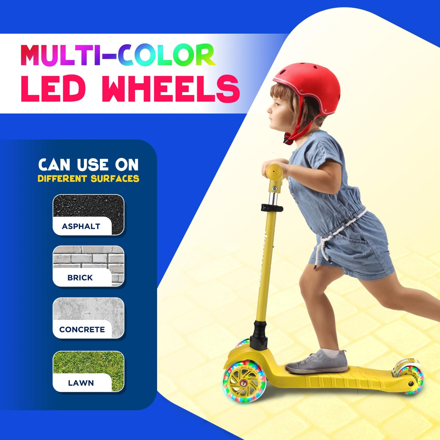 HighMaster Kids Scooter – 3 Wheel Kick Scooter for Children and Toddlers – Adjustable Handlebar with LED Wheel Lights – Indoor and Outdoor Fun (Yellow)