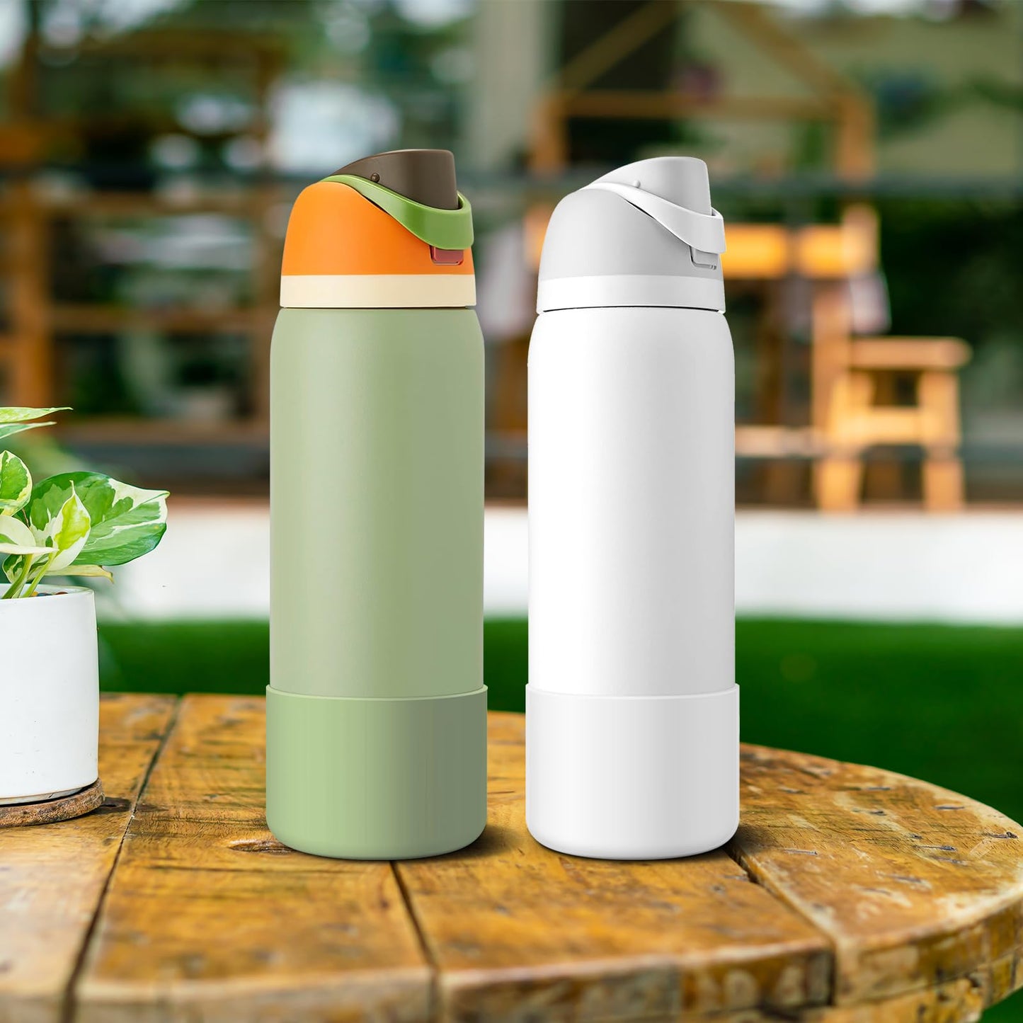 Alwenid 2PCS Silicone Water Bottle Boot for Owala 40 Oz, Anti-Slip Protective Sleeve Bottom Bumper Protector for FreeSip, Twist, and Flip Stainless Steel Water Bottles (Mint+Clear)
