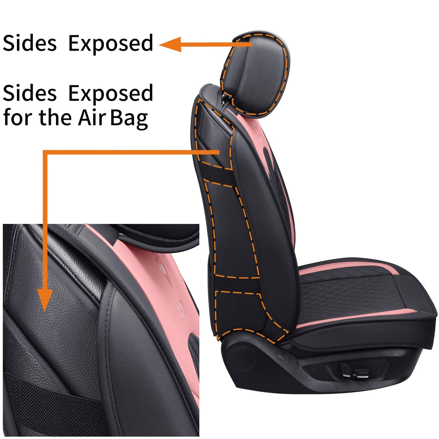 Aierxuan Car Seat Covers for Girls Women Ladies Waterproof Girly Seat Cushion Universal for CRV Acura Hyundai Altima Corolla Wrangler Focus Edge Escape Raider (Full Set, Black-Pink)