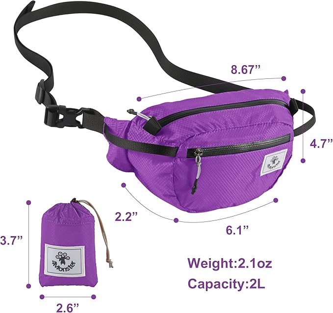 4Monster Hiking Waist Packs Portable,Water Resistant Fanny Bag with Adjustable Strap,Lightweight Crossbody Chest Bag Slim Bag