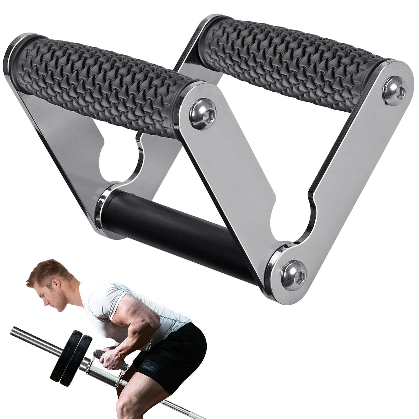 SELEWARE V Bar Landmine Handle Attachment, Solid Landmine Double D Handle T Row Attachment With Non-Slip Rubber Handle, Fits Olympic Bars Strength Training Bars