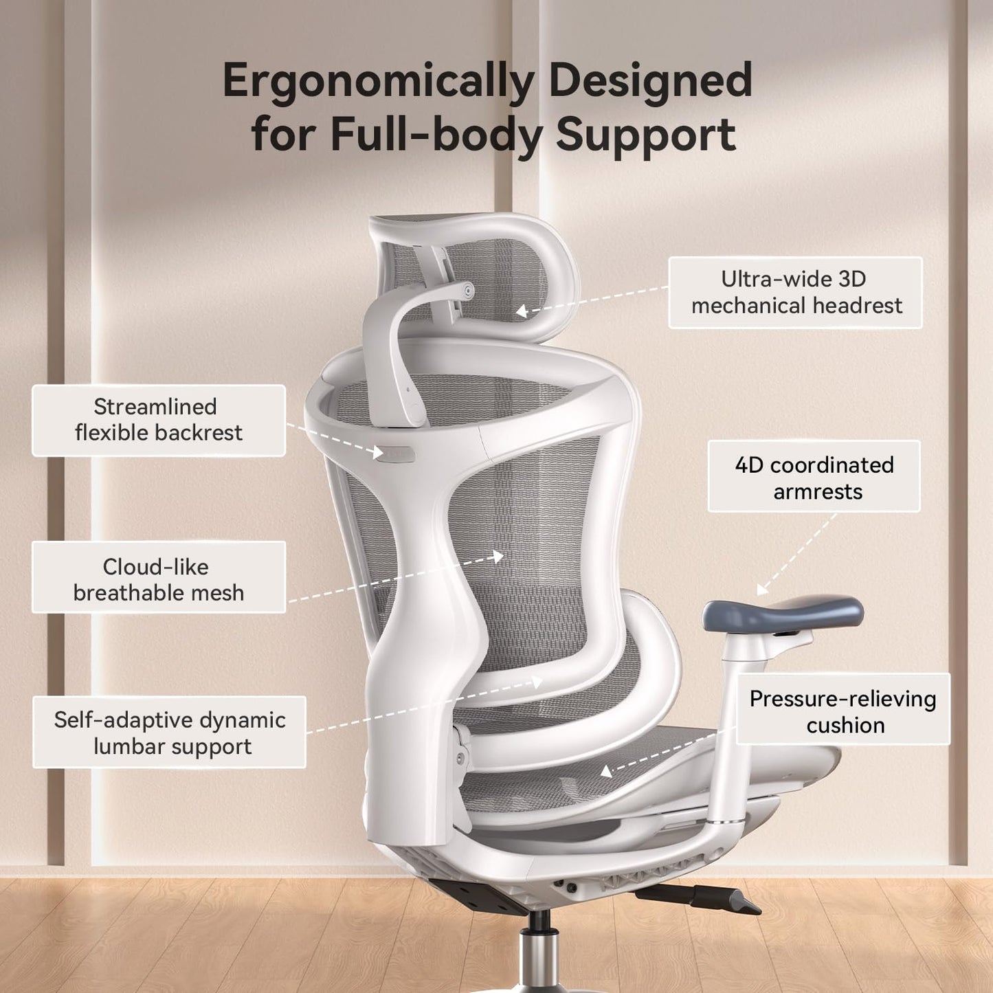 SIHOO Doro C300 Ergonomic Office Chair with 3D Armrests, Dynamic Lumbar Support, and Seat Depth Adjustment for Home Office (Grey)