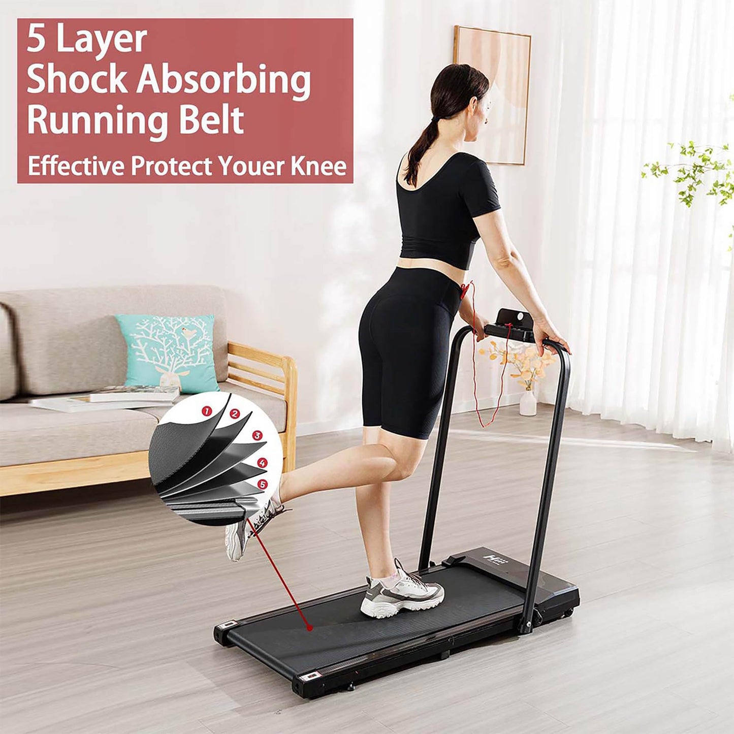 Walking Pad Treadmill with Handle Bar - Foldable Portable Treadmills for Home, 240 lbs Capacity, Low Noise & Space Saving Design, Fitness Equipment for Small Spaces, Black