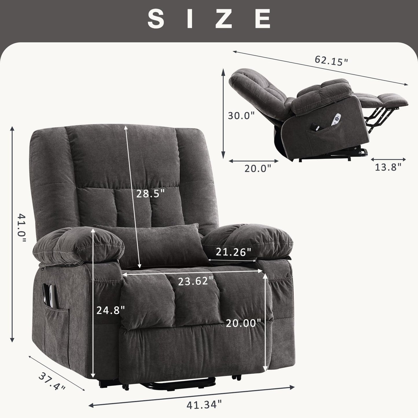 BOSMILLER Power Lift Recliner Chair Recliners for Elderly with Heat and Massage Recliner Chair for Living Room with Infinite Position and Side Pocket,USB Charge Port