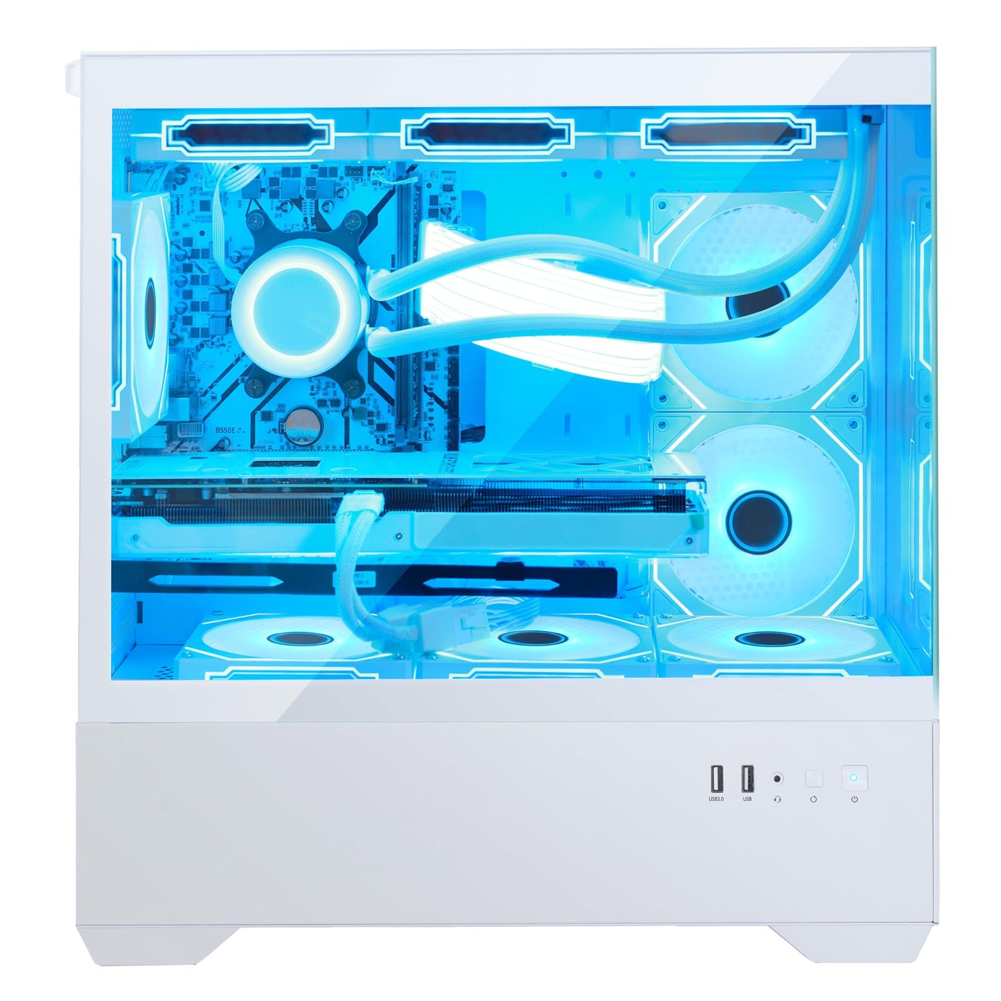 HOENGAGER Superview Gaming PC Desktop Computer - AMD Ryzen 7 5700X 3.4 GHz 8 Core, RTX 4060 8G, 32GB DDR4 RAM 3200, 1TB M.2 PCIE SSD, 650W PSU, 360mm AIO, 11AC Wi-Fi, Windows 11 Pro 64-bit, White