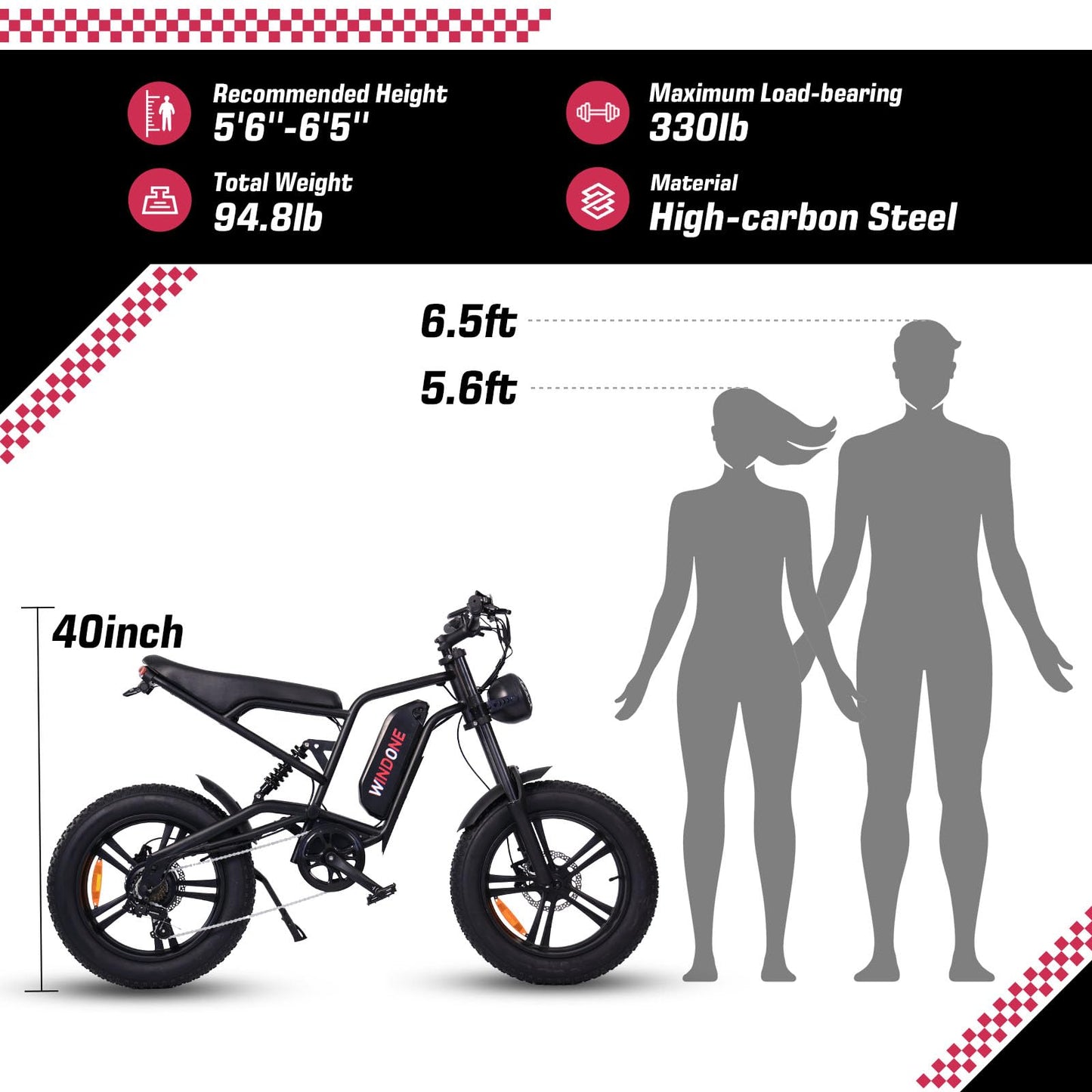 Windone E2 Electric Bike for Adults, Full Suspension, 48V13Ah Removable Battery, Up to 28MPH & 46.6 Miles (PAS), 750W Ebike with All-Terrain 4.0" Fat Tires, Cruise Control, UL Certified, Moped E-Bike