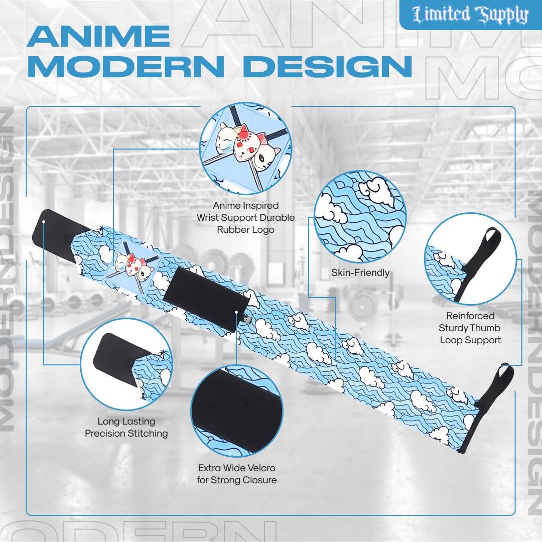 Anime Wrist Wraps Camo Lifting Straps 24" for Men and Women - 1 Pair Each, Gym Accessories Support Weightlifting, Powerlifting, Strength Training, and Improve Workout, Blue Sakonj