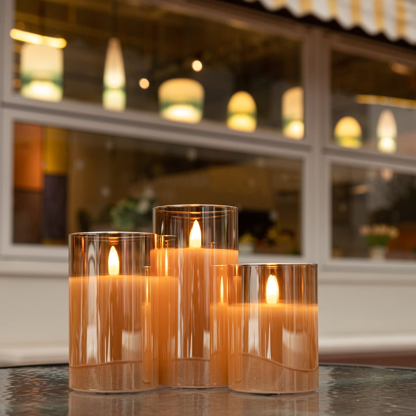 ANGELLOONG Glass Flickering Flameless Candles with Remote, Battery Operated Candles with Timer, Fake LED Pillar Candles for Home Fireplace Mantle Bathroom Decor, Gold