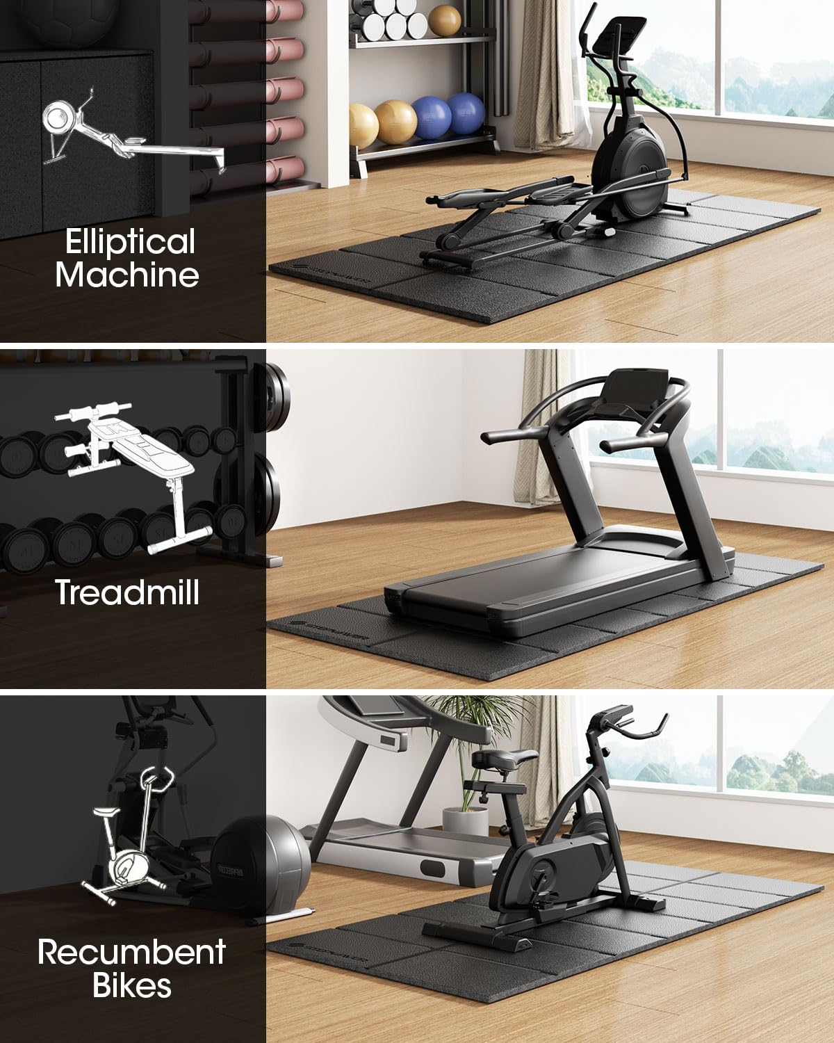 Stepwaver Treadmill Mat for Carpet Floor, 71"x32", Exercise Equipment Mats for Home Gym Workout, 1/4" Thick Waterproof Non-Slip Exercise Bike Mats Floor Protector for Indoor Activity