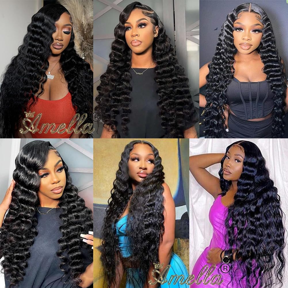 Amella Loose Deep Wave Bundles Human Hair One Bundle 100% Unprocessed Brazilian Virgin Human Hair Bundles Deep Wave Human Hair Bundles Hair Extensions Natural Color For Women 14 inch
