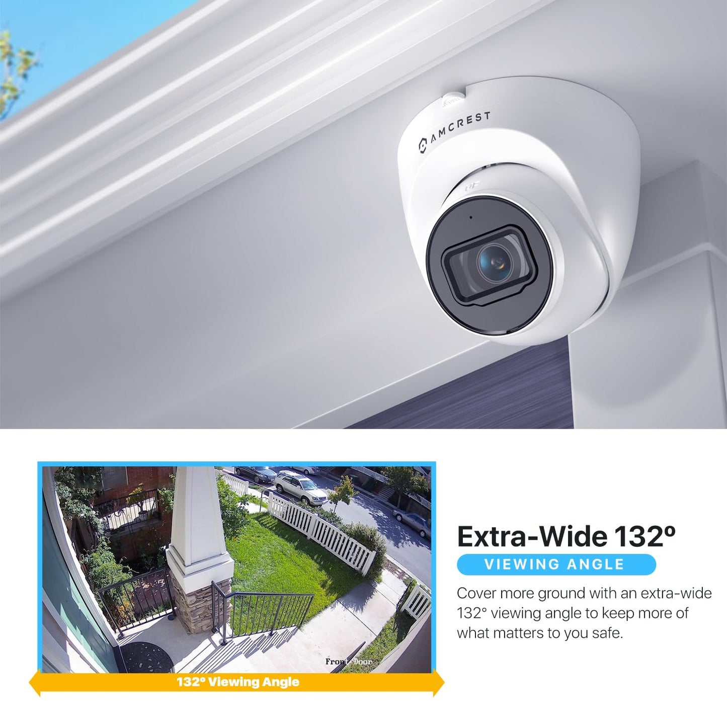 Amcrest 5MP Turret POE Camera, UltraHD Outdoor IP Camera POE with Mic/Audio, 5-Megapixel Security Surveillance Cameras, 98ft NightVision, 132° FOV, MicroSD (256GB), (IP5M-T1179EW-AI-V3)