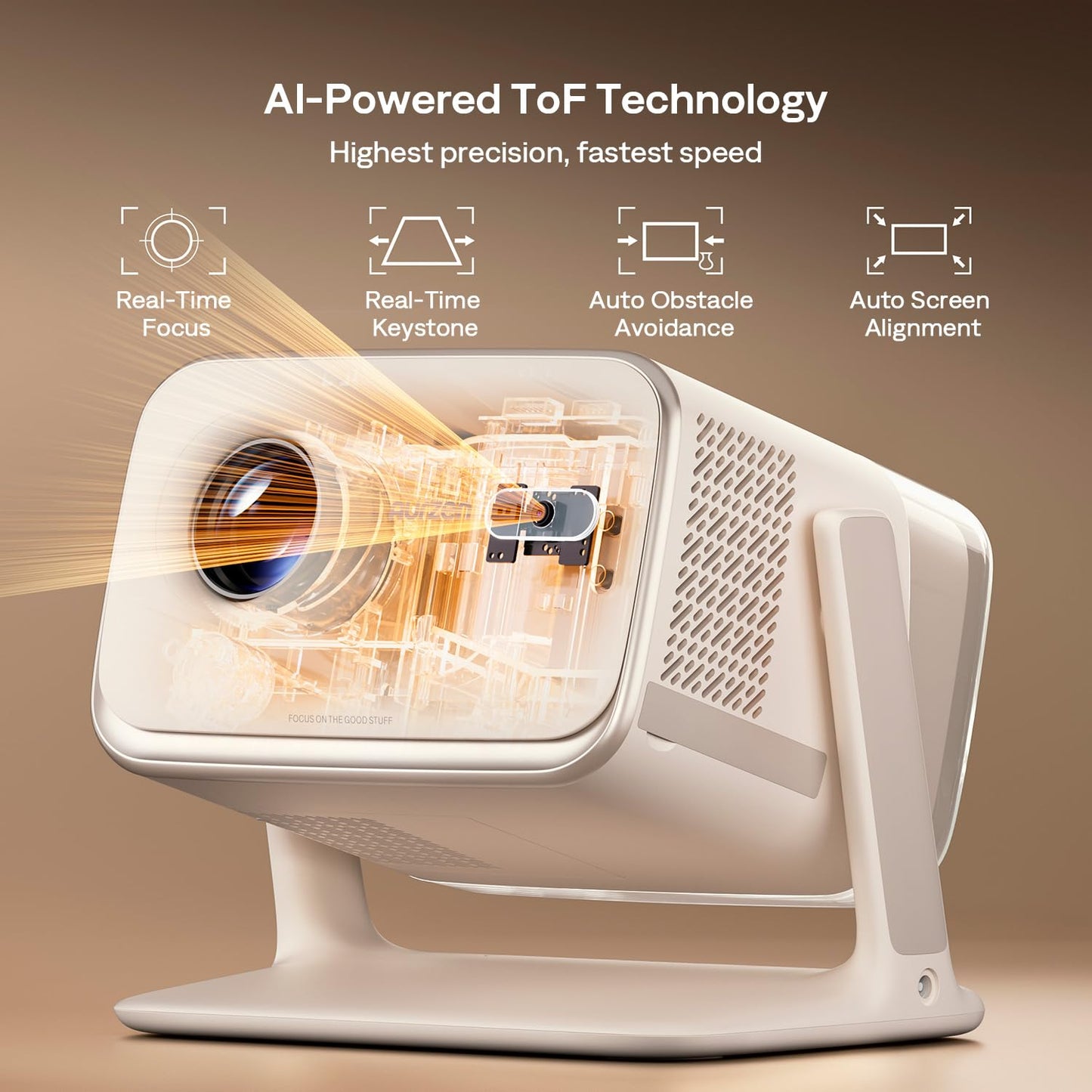 Aurzen BOOM mini Google TV 4K Supported Smart Projector with WiFi and Bluetooth, Outdoor & Home Movie Projector with 20W Speakers DoIby Audio, Real-Time Focus & Keystone, 500 ANSI Lumens, Off-white