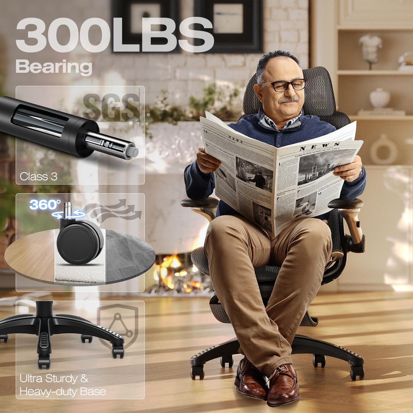 ELABEST X100 Ergonomic Office Chair with Footrest, Big and Tall Home Desk Chair with 5D Flip-Up Arms, Adjustable 3D Adaptive Lumbar Support,High Back Rolling Computer Chair, Swivel Gaming Mesh Chairs