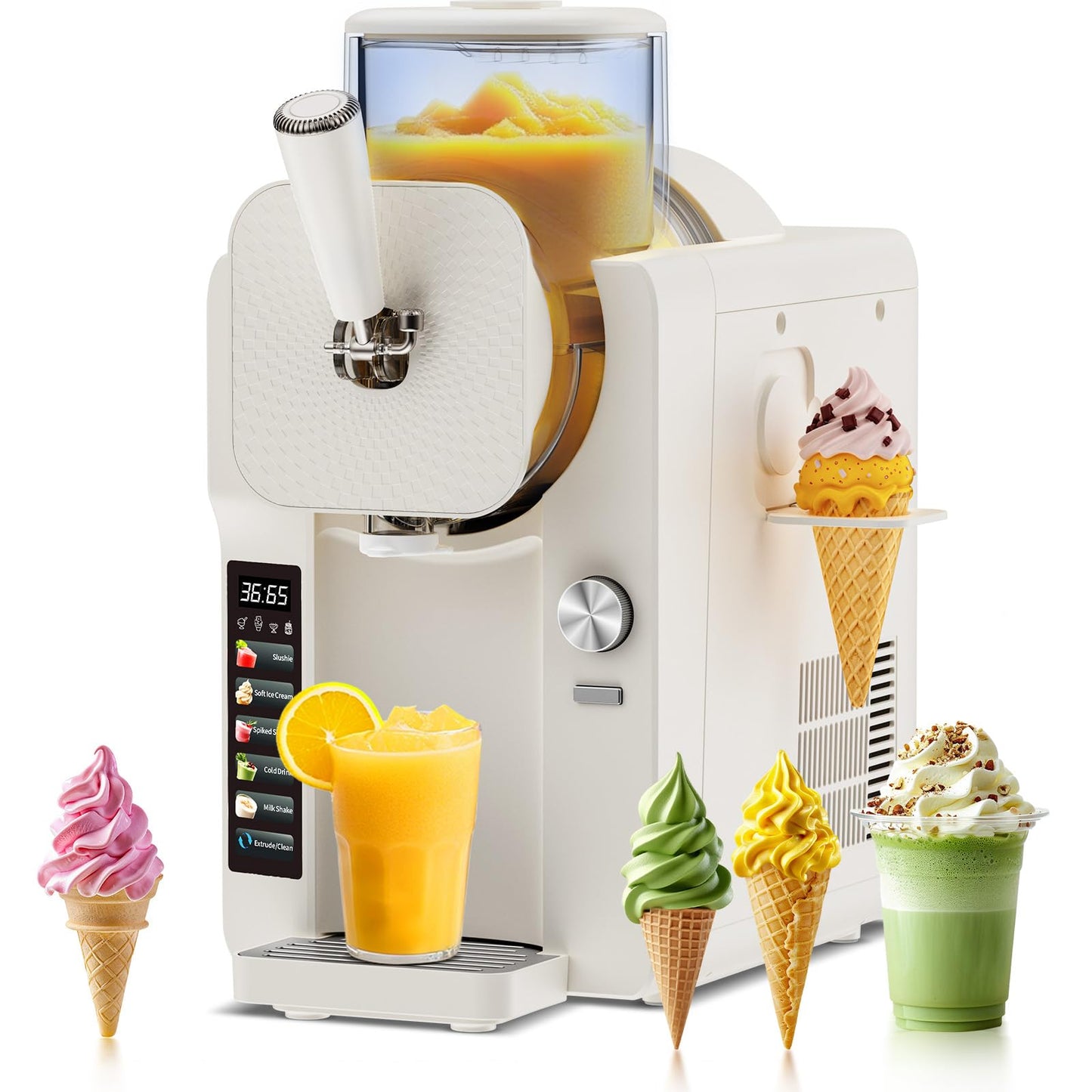 Ice Cream Maker, Soft Ice Cream Machine Makers & Slushy Machine for Home, for Smoothies, Milkshakes, Cocktails, and Various Flavors of Ice Cream, Frozen Yogurt or Gelato, with Adjustable Thickness
